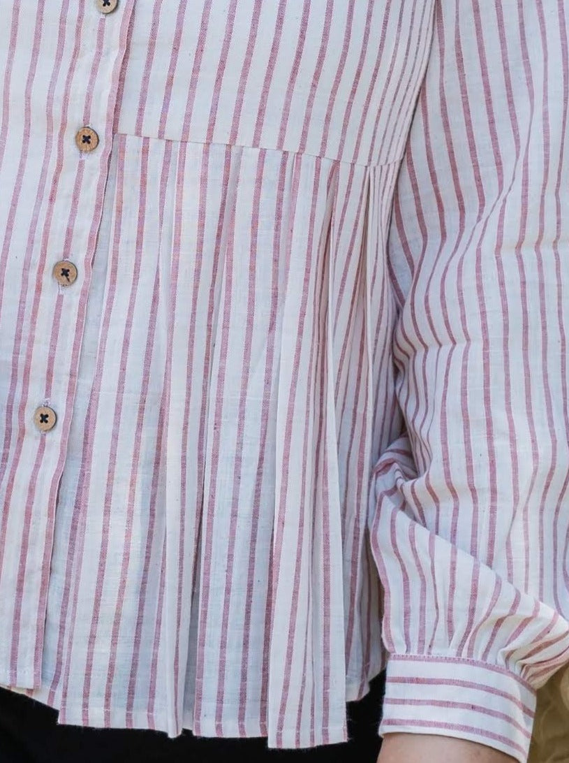 DANAE Red Beige Stripe Handloom Cotton Shirt