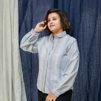 NEPHELE Blue White Stripe Cotton Shirt