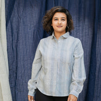 NEPHELE Blue White Stripe Cotton Shirt