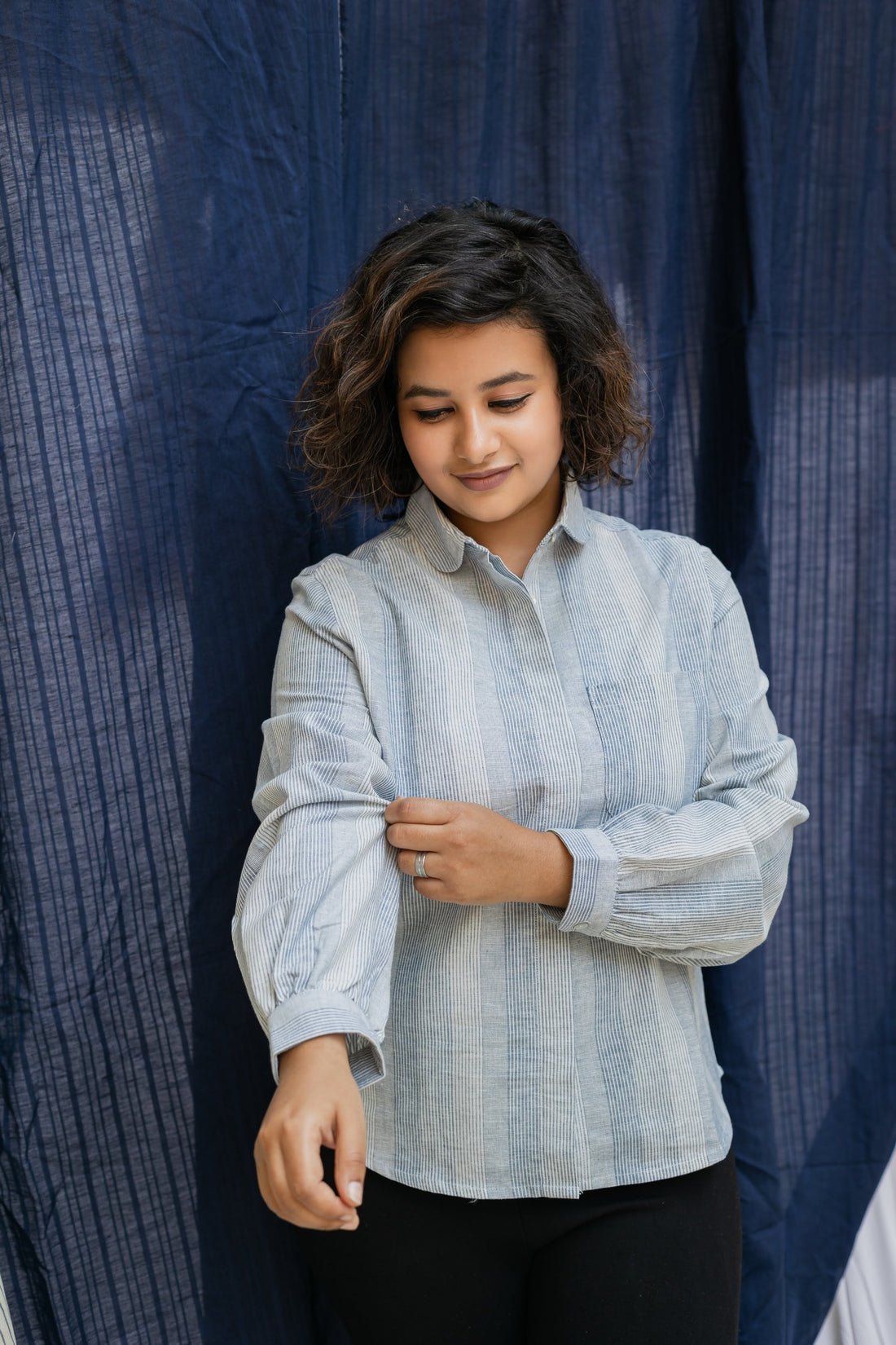 NEPHELE Blue White Stripe Cotton Shirt