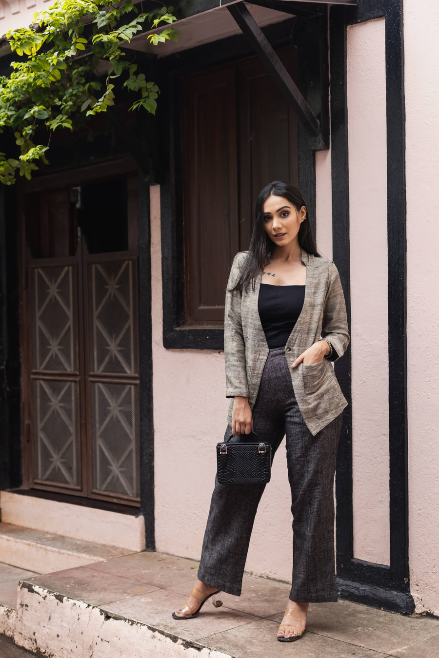 SERENA Dark Grey Linen Trousers