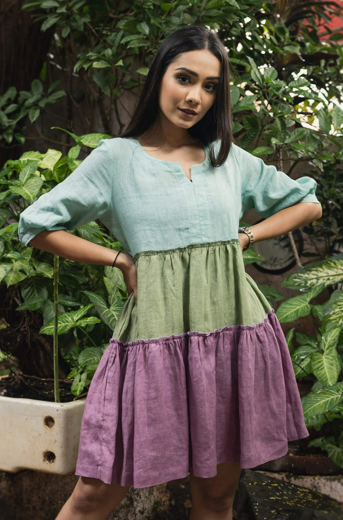 ZIA Blue Purple Colorblock Linen Dress