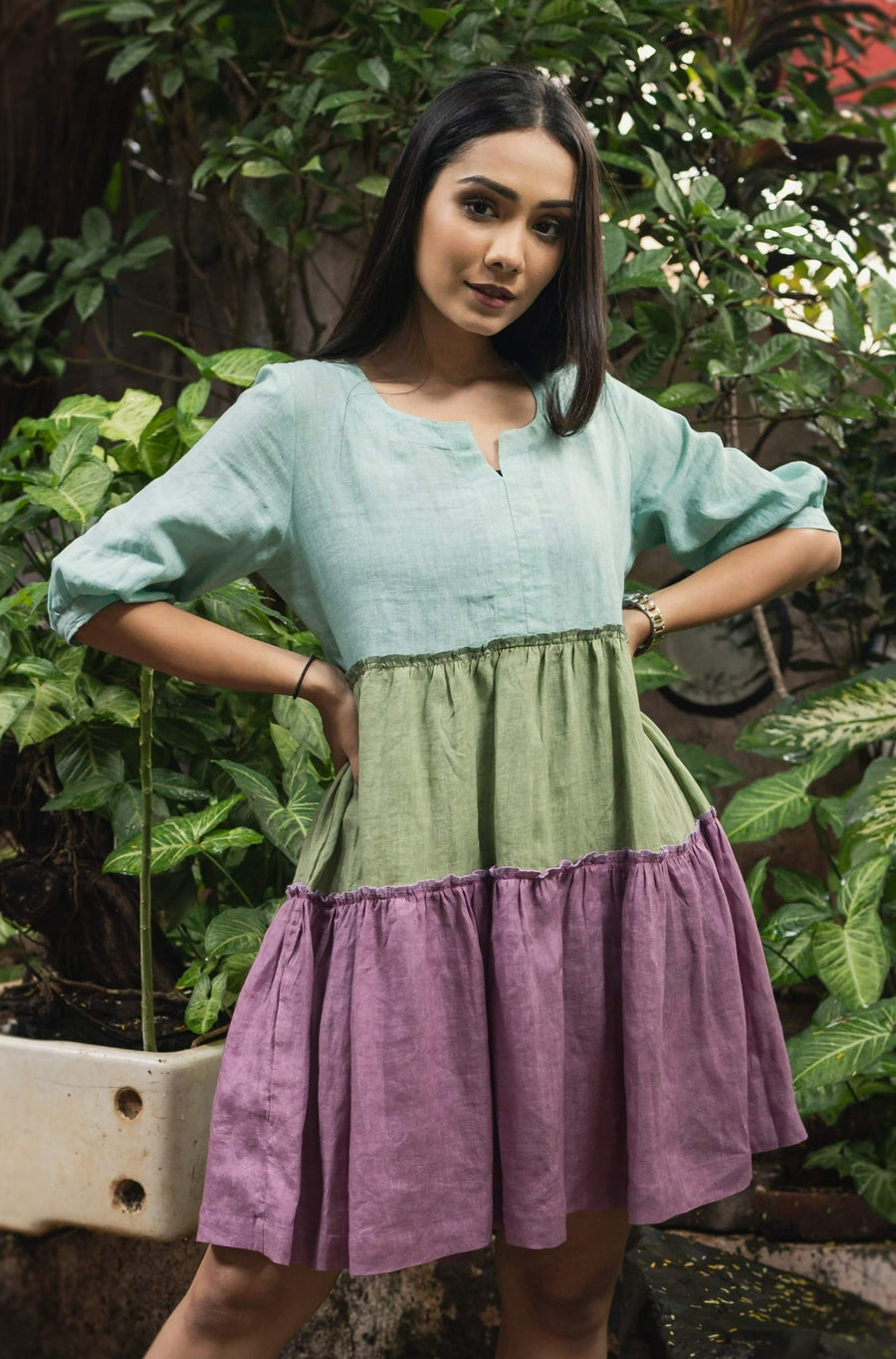 ZIA Blue Purple Colorblock Linen Dress