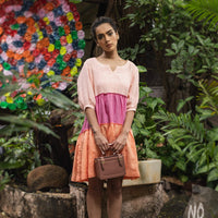 KAIA Peach Colorblock Linen Dress