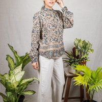 ANNORA Grey Blue Kalamkari Shirt