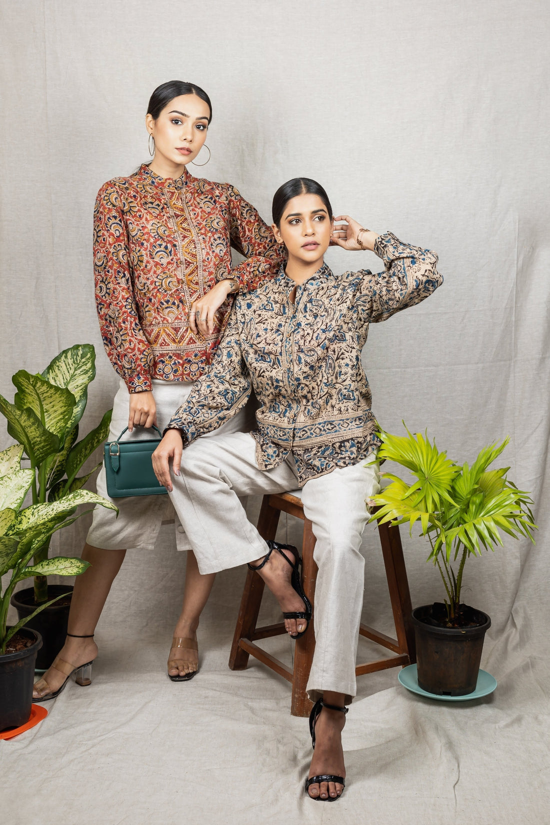 ANNORA Grey Blue Kalamkari Shirt