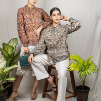 ANNORA Grey Blue Kalamkari Shirt