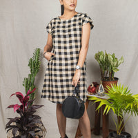 MIRABEL Black White Check  Handloom Linen Dress