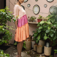 KAIA Peach Colorblock Linen Dress