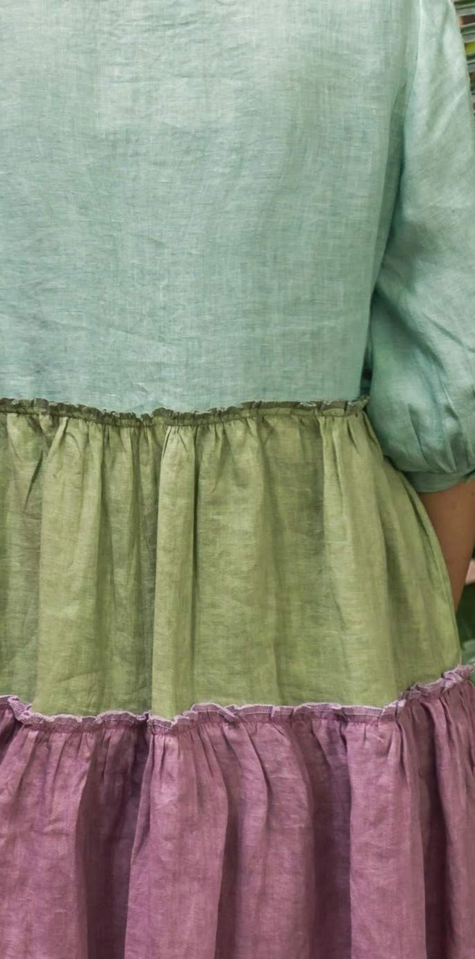 ZIA Blue Purple Colorblock Linen Dress