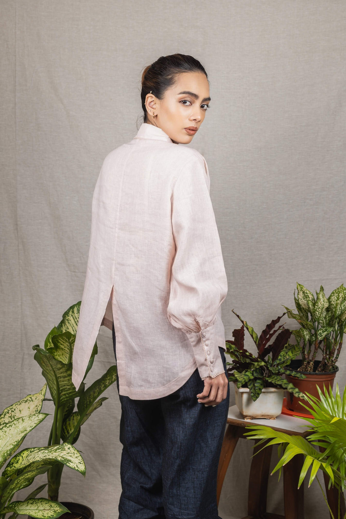 TERRA Light pink Linen Shirt with Slit