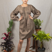 HILLARY Olive Green Pleated Linen Dress