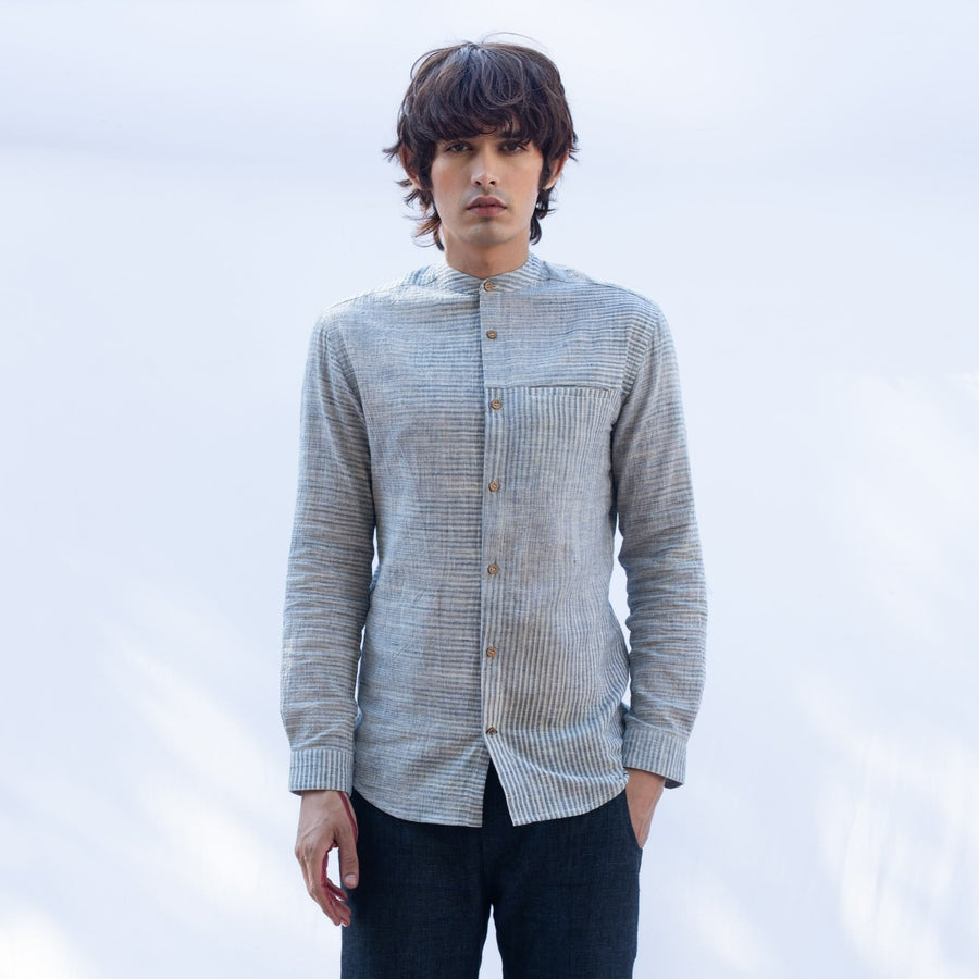 SHAAST Blue White Bhujodi Kala Cotton Shirt