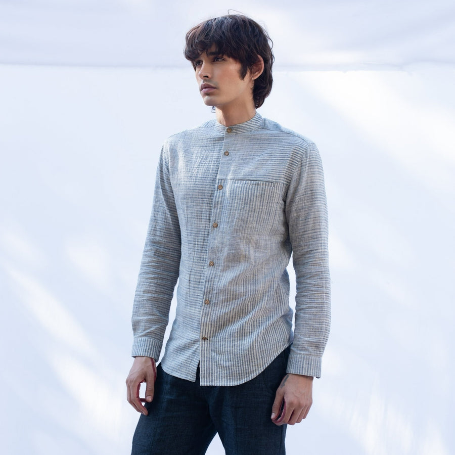 SHAAST Blue White Bhujodi Kala Cotton Shirt