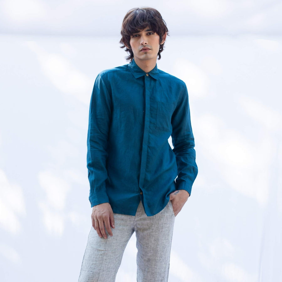 ANAV Teal Linen Shirt