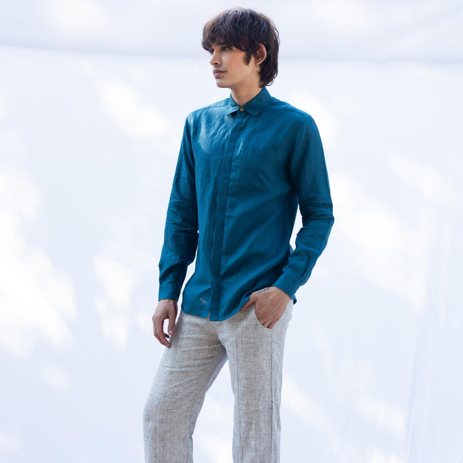 ANAV Teal Linen Shirt