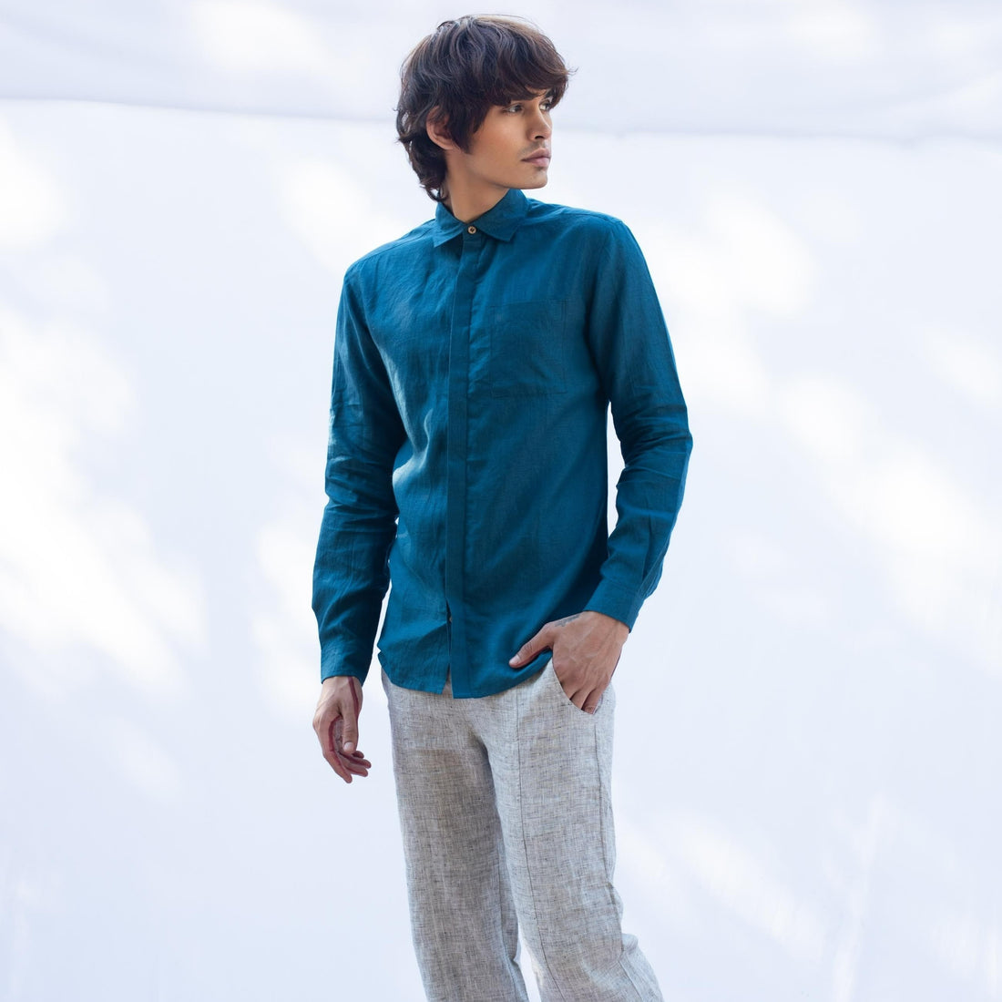 ANAV Teal Linen Shirt