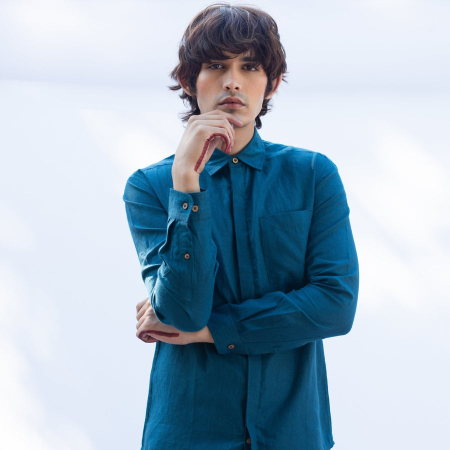 ANAV Teal Linen Shirt