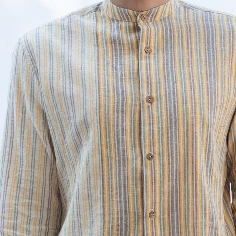 VYOM Yellow White Stripe Kala Cotton Shirt