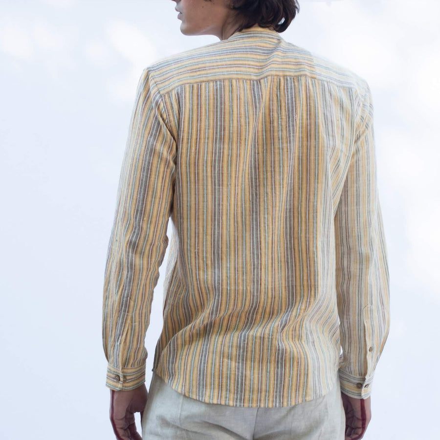 VYOM Yellow White Stripe Kala Cotton Shirt