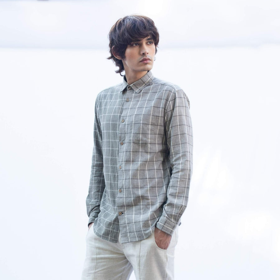 AKSH Olive Check Kala Cotton Shirt