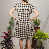 MIRABEL Black White Check  Handloom Linen Dress